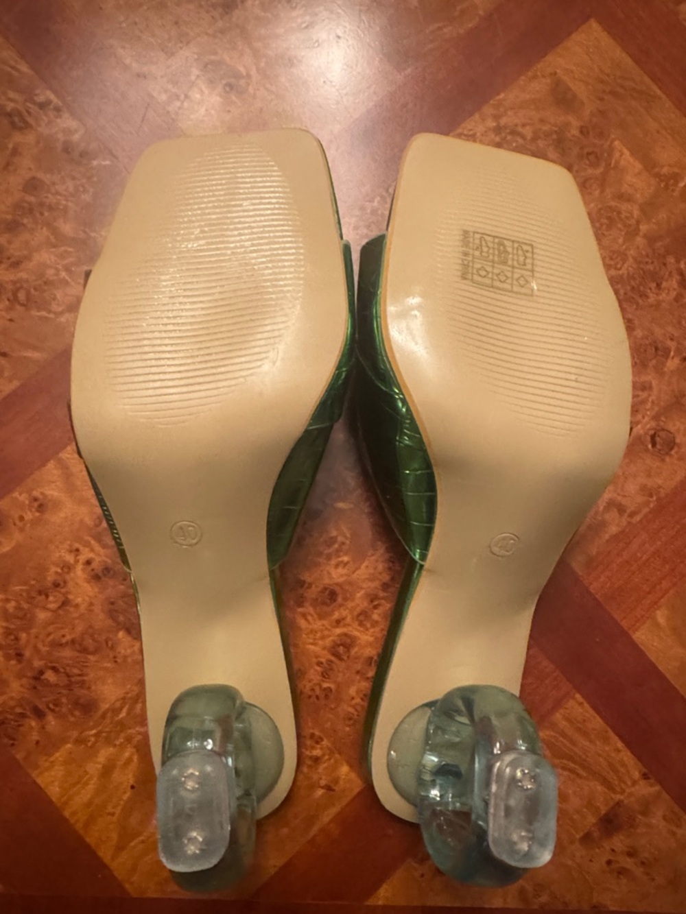 Green Metallic Slide Mules with GOLD Buckle - Picture 5 of 5